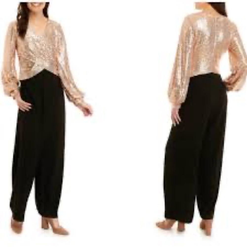 Vince Camuto Sequin Top Jumpsuit in Black and Gold